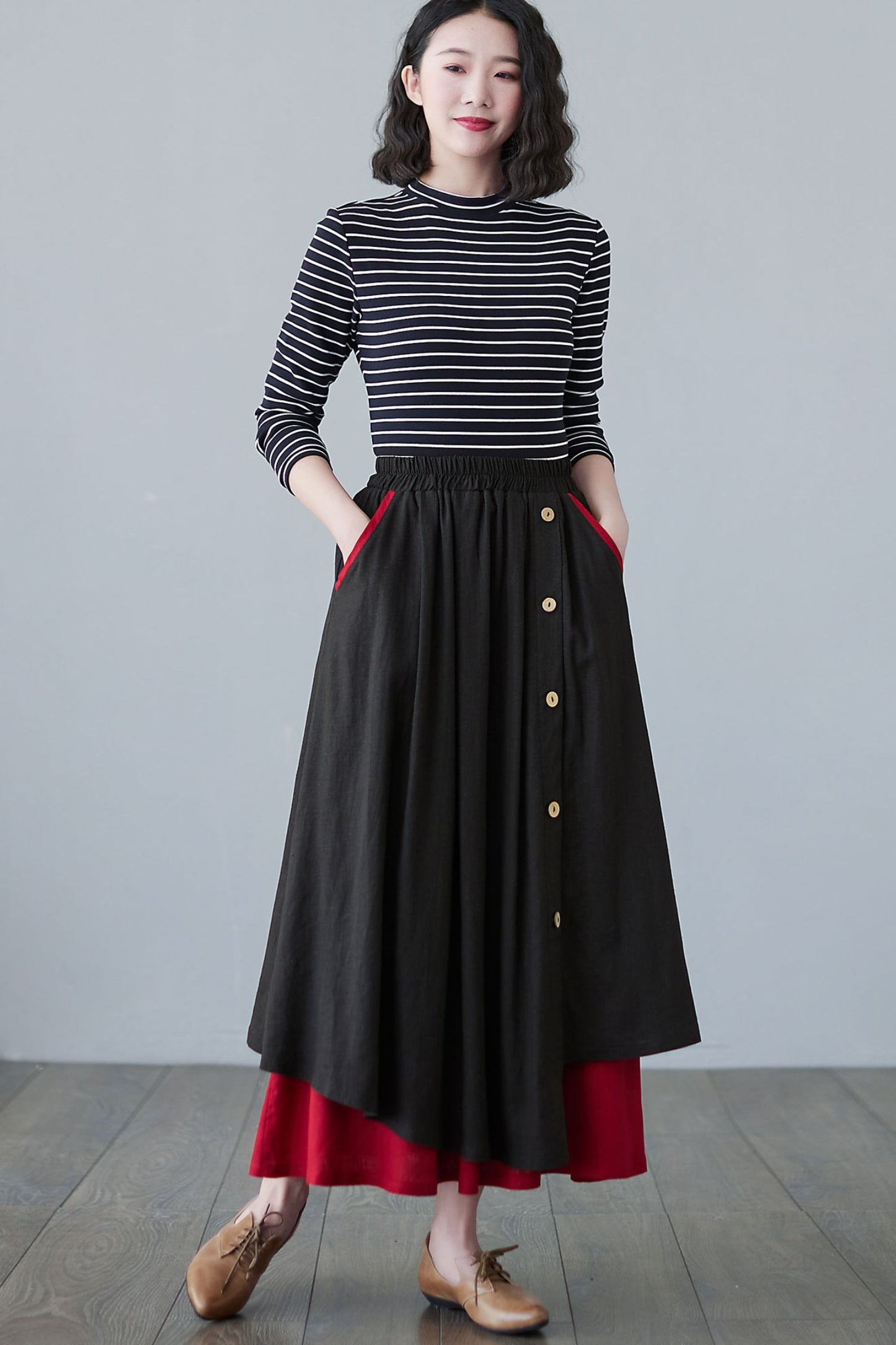 Long Linen skirt Women, Spring A Line Maxi Skirt C2496