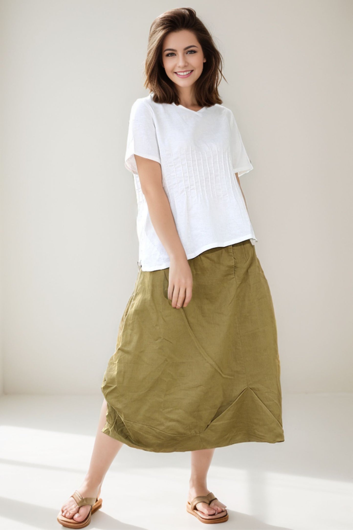 Linen Maxi Skirt - Flower Bud Shape Romantic Feminine Trending Womens Skirt C287