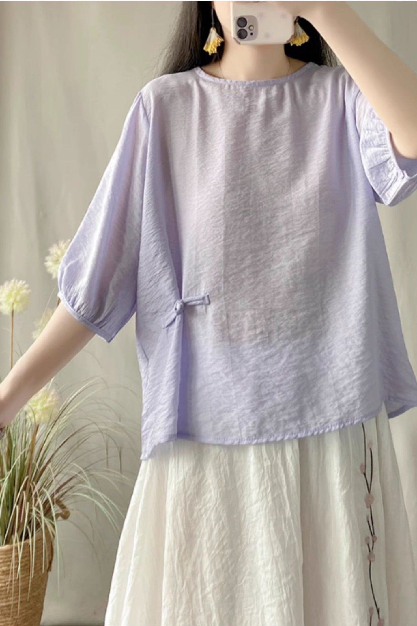 Loose fitting casual summer linen blouse C5052