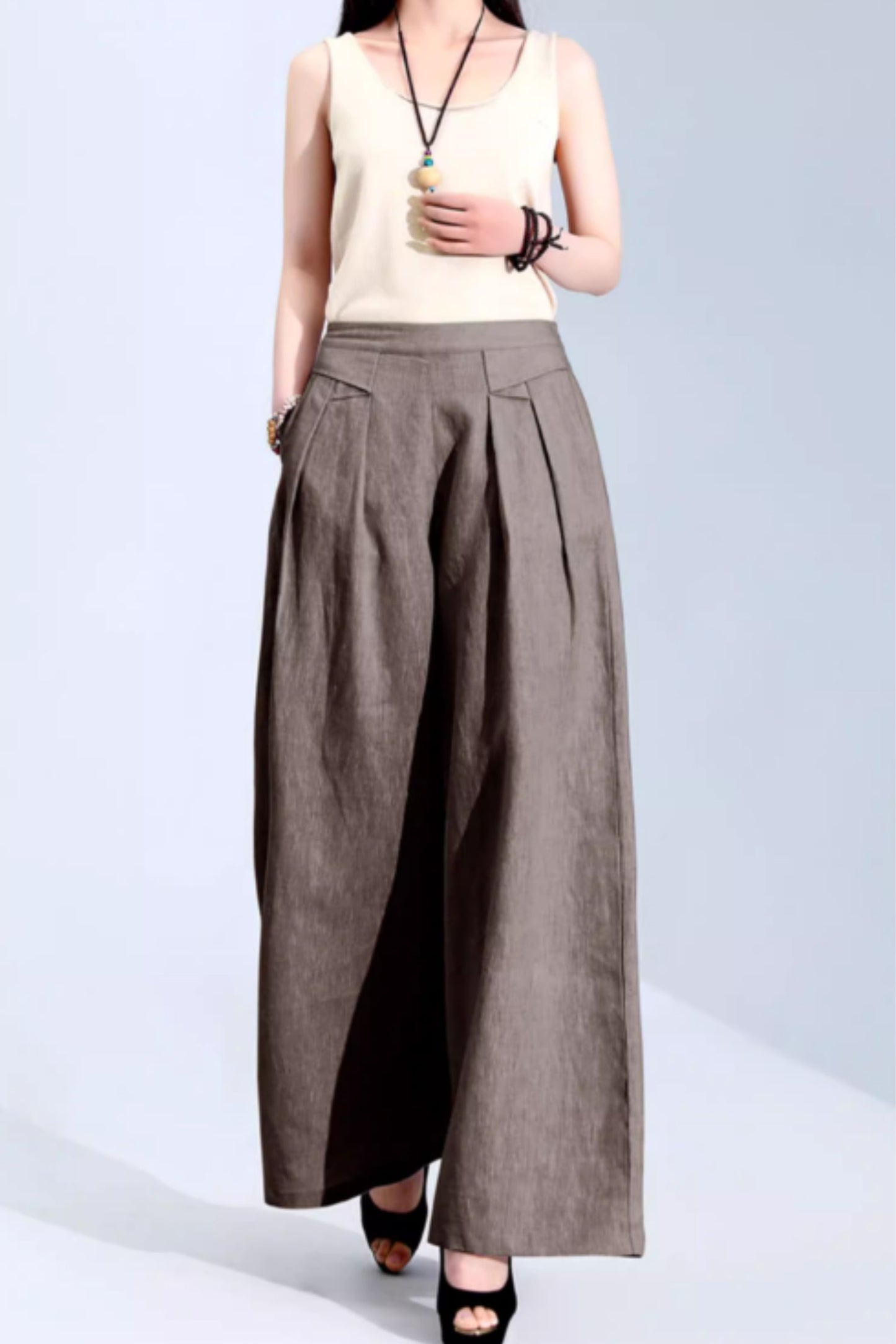 Wide leg long summer linen pants c5069