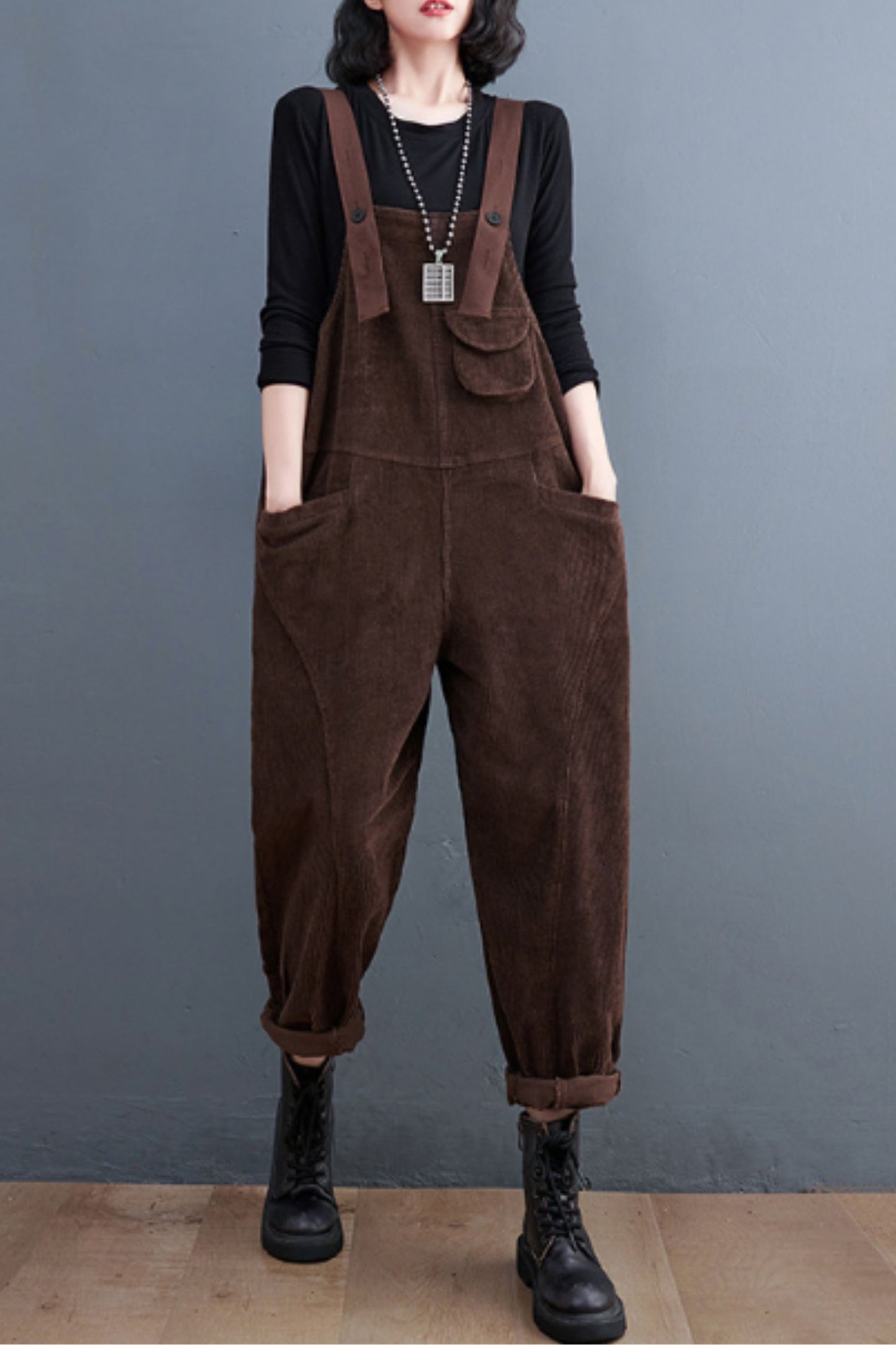Long corduroy overalls pants women C5121