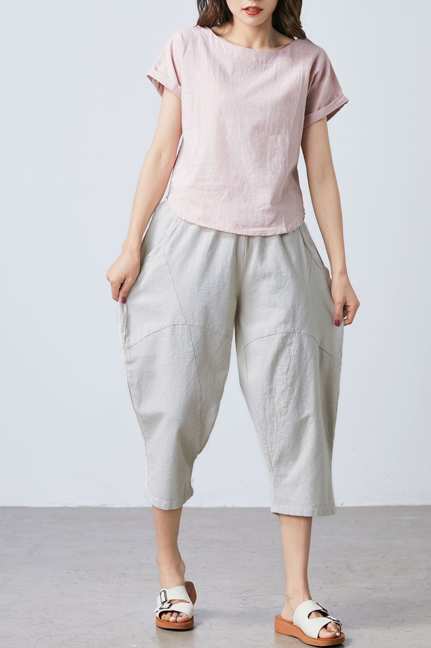 Casual linen cropped pants C1683