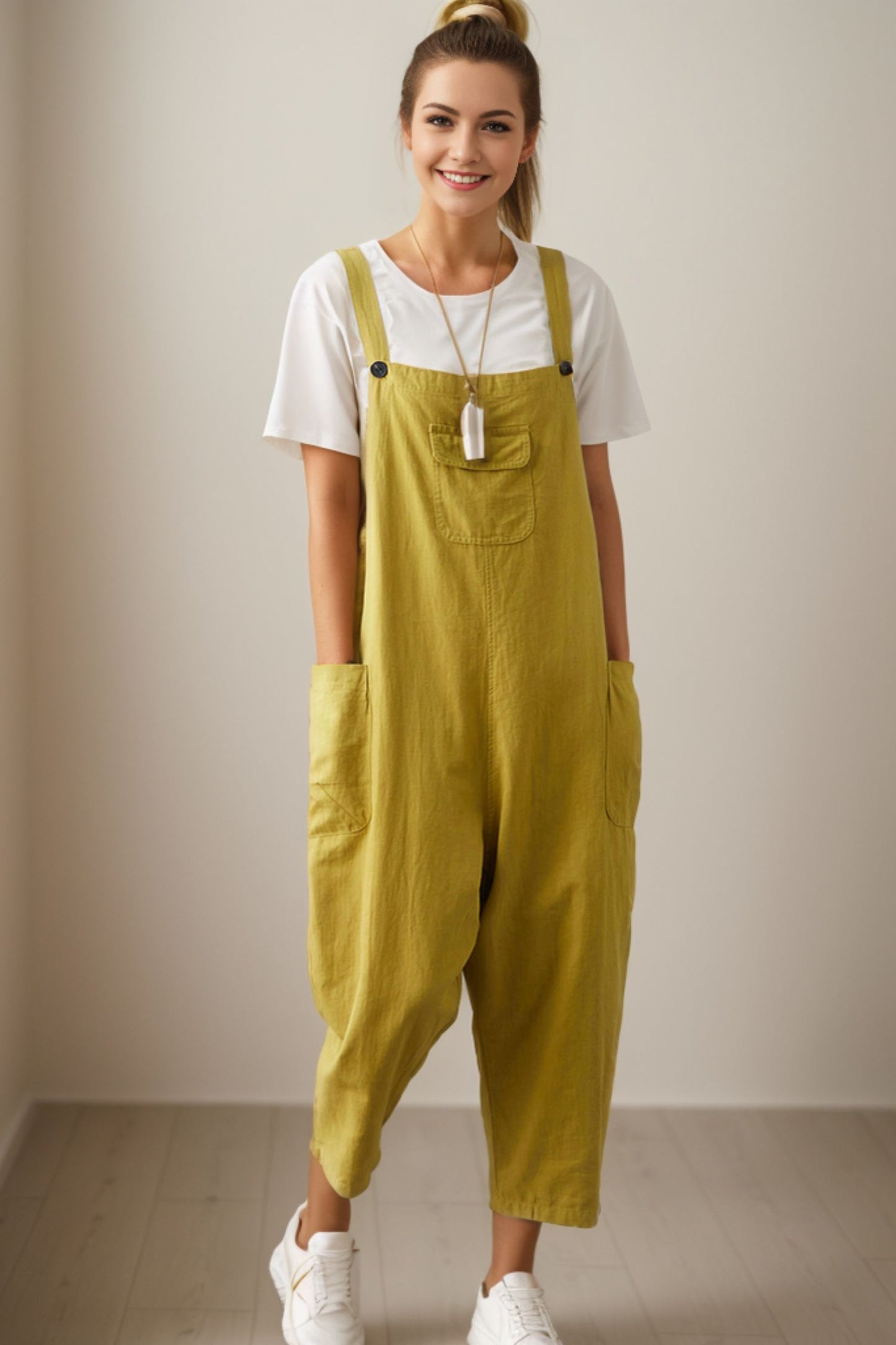 Yellow loose fit Linen Harem Jumpsuits C4143