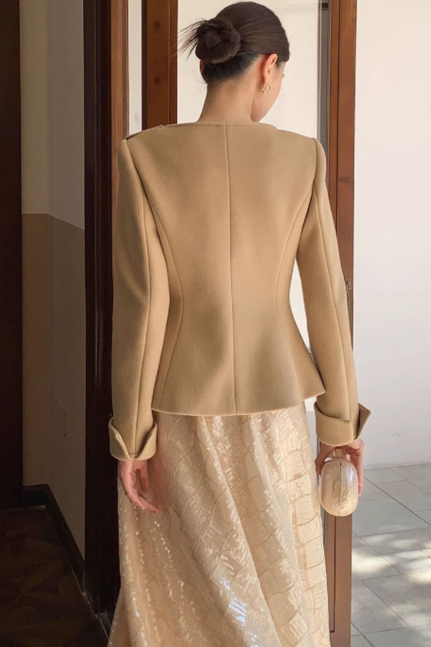 Asymmetrical short wool coat women C5174
