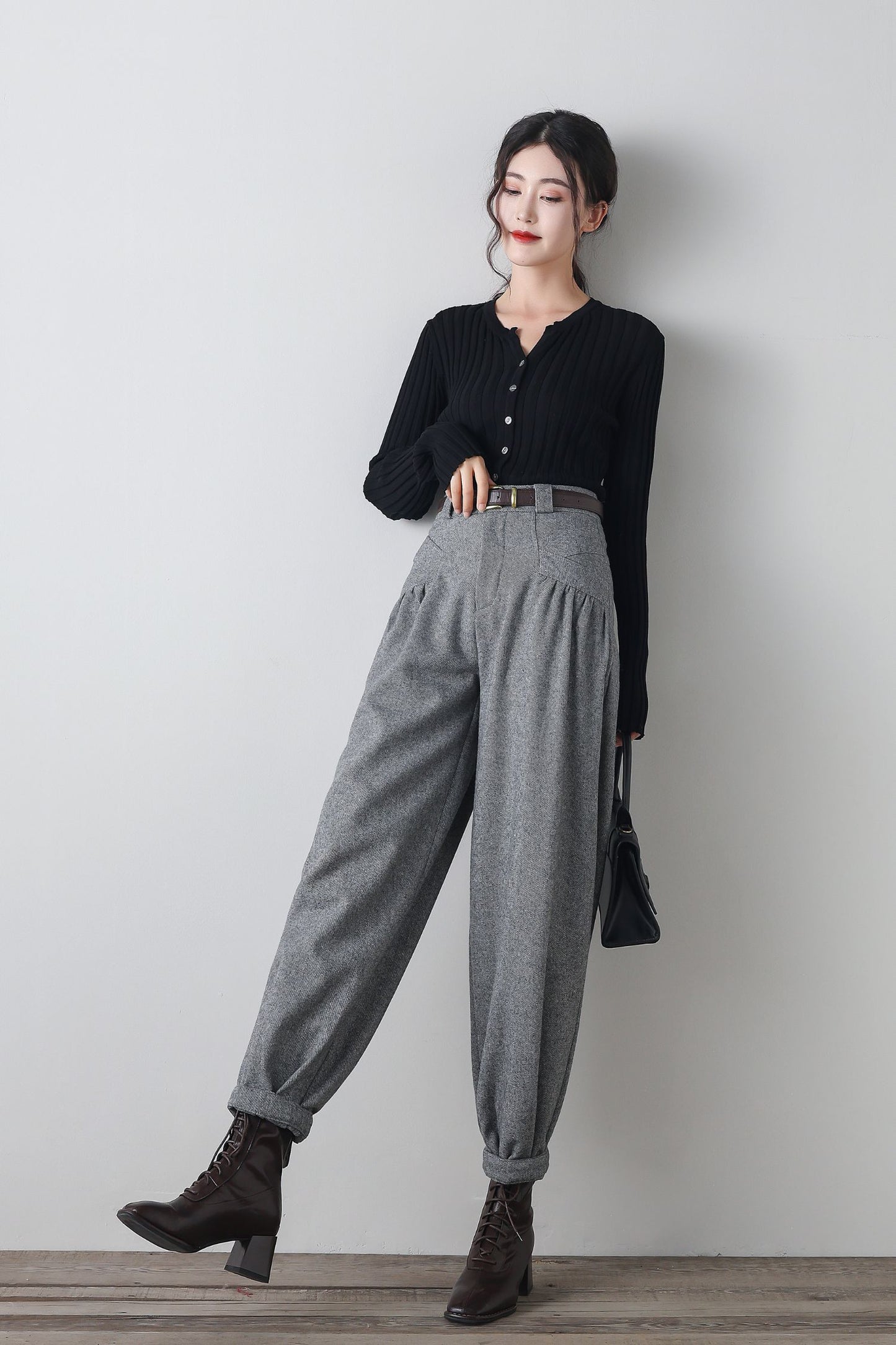 Gray winter wool casual pants C4345