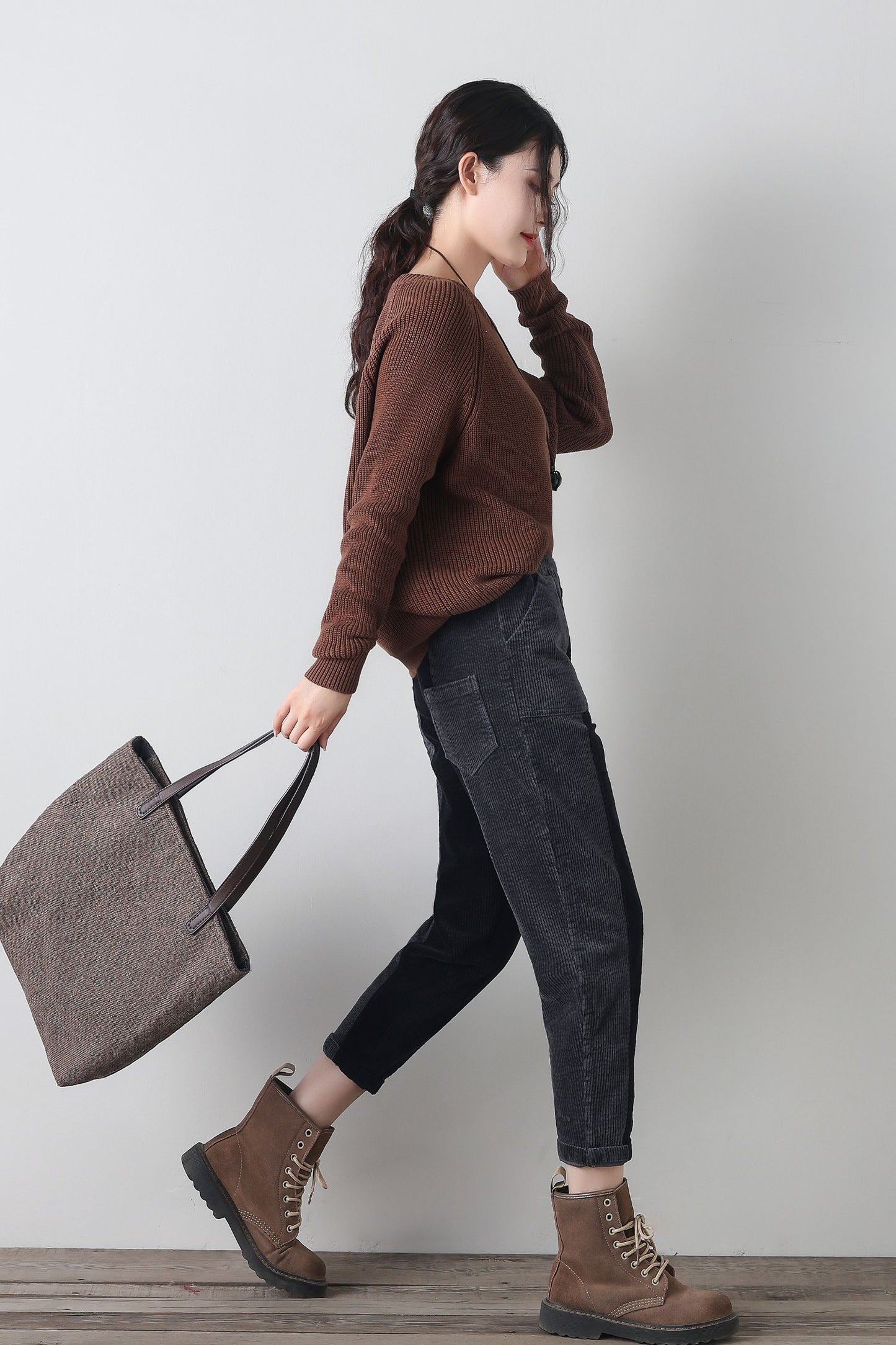 Patchwork corduroy pants women C4343