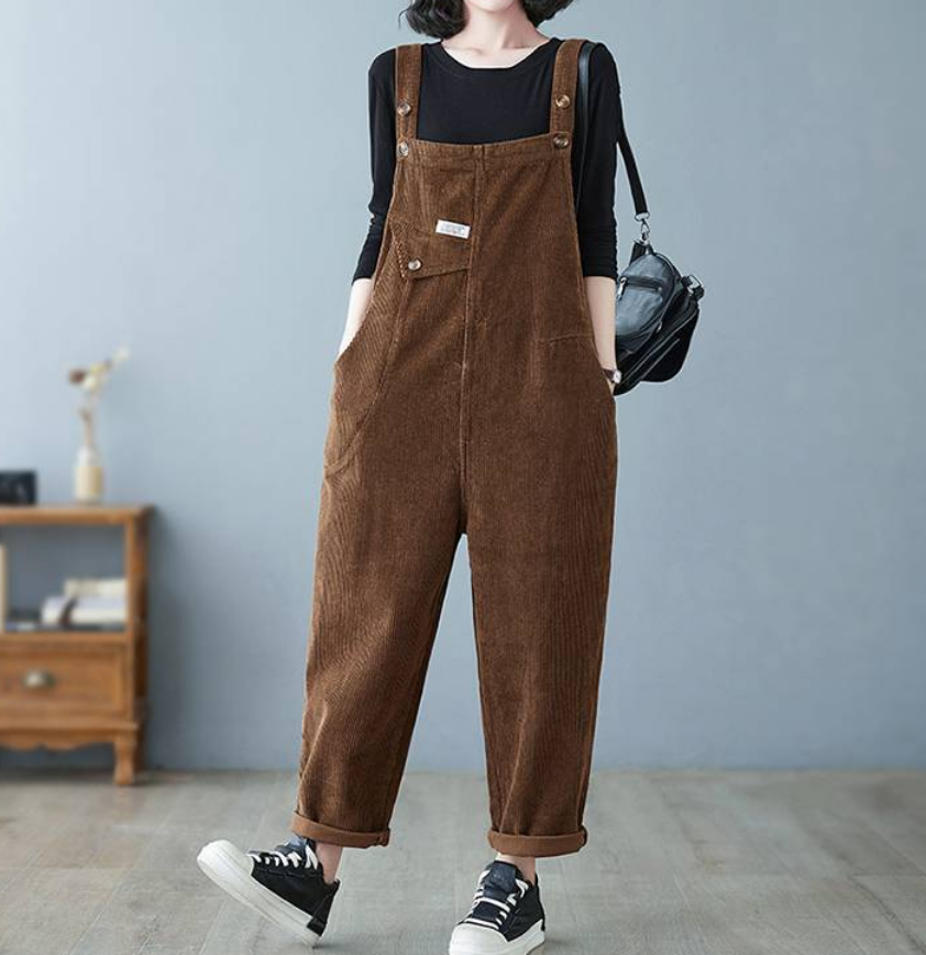 Long corduroy overalls pants women C5130
