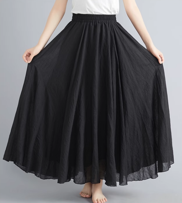 Maxi black summer linen skirt women C5023-5 (black)