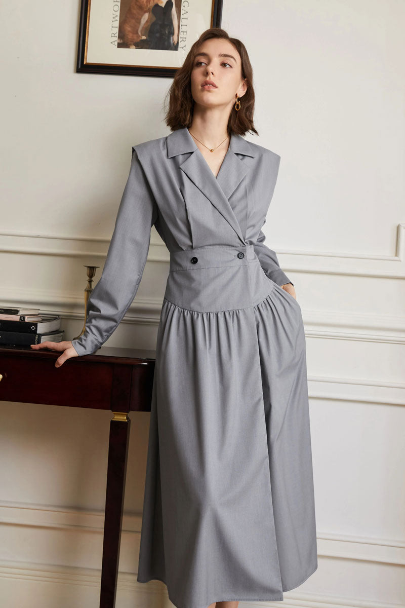 Gray shirt dress women, autumn dress for women C3475