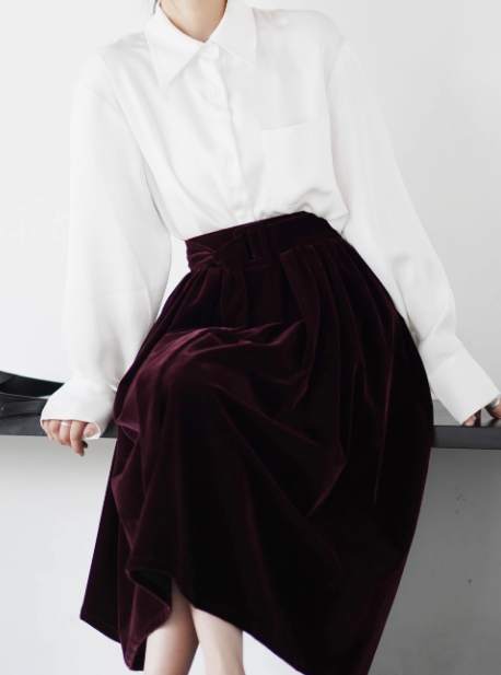 A line skater knee length velvet skirt C4541