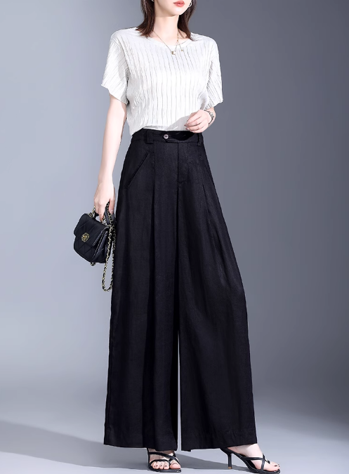 Wide leg long summer linen pants c5071