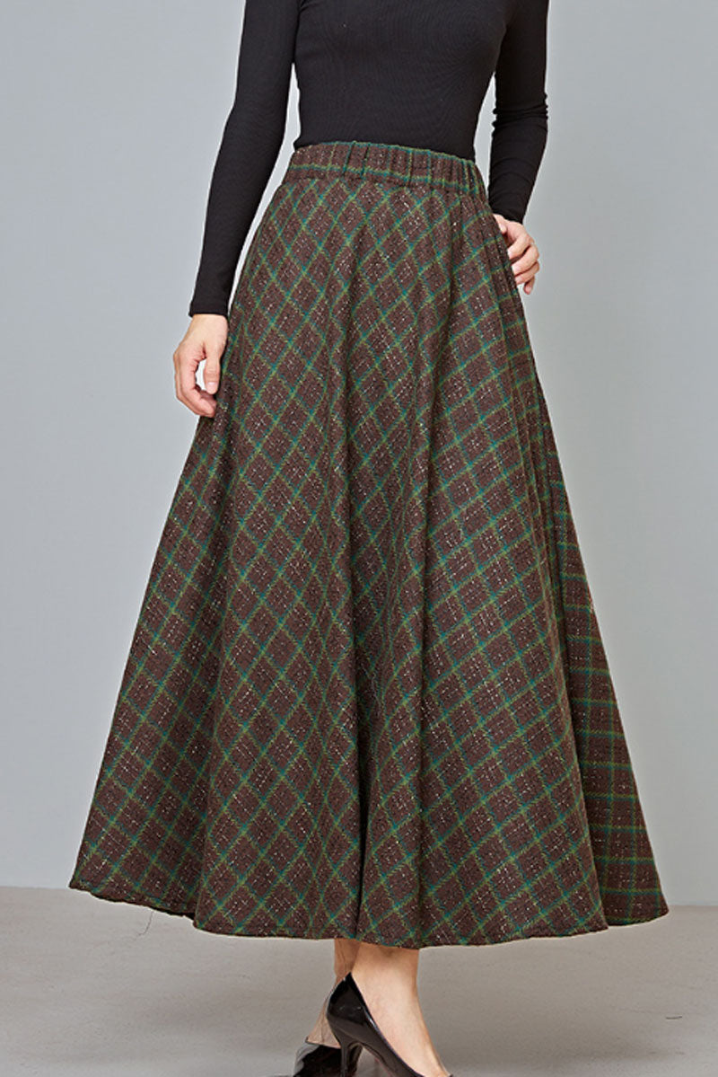 elastic waist a line long wool skirt C3723