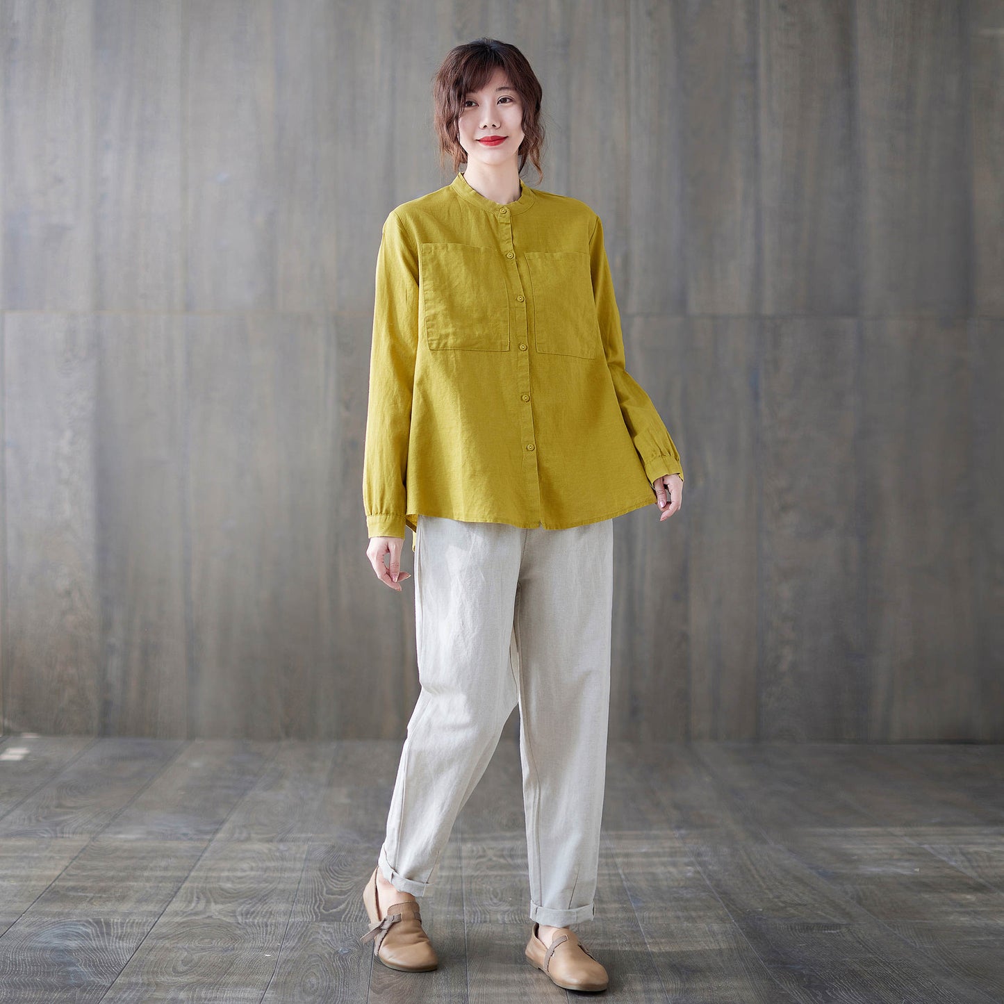 Yellow Linen spring autumn Linen shirt c1879