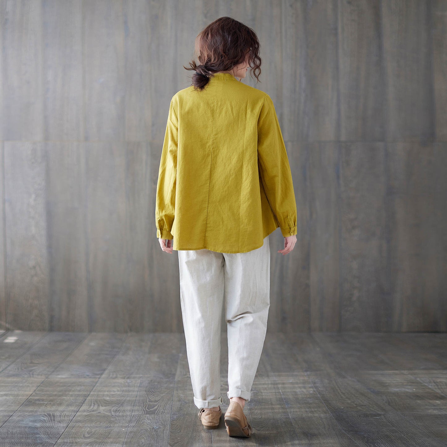 Yellow Linen spring autumn Linen shirt c1879