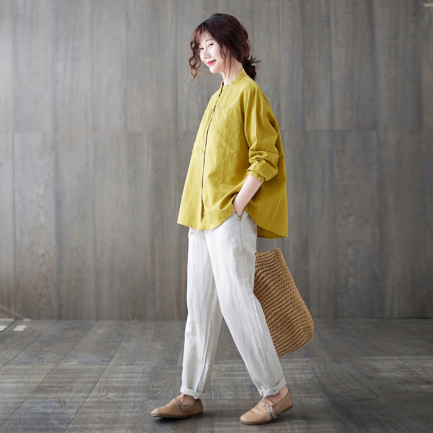 Yellow Linen spring autumn Linen shirt c1879