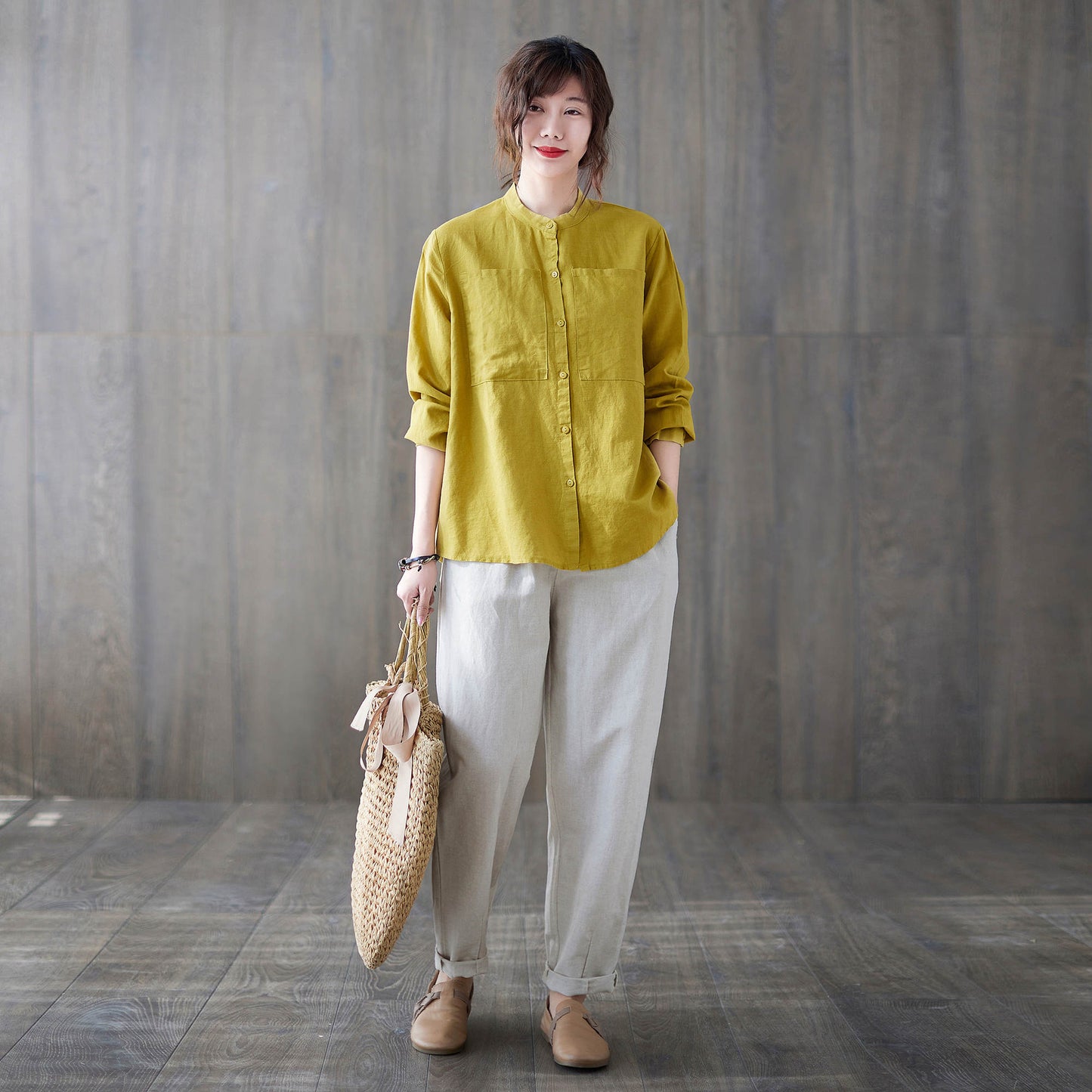 Yellow Linen spring autumn Linen shirt c1879