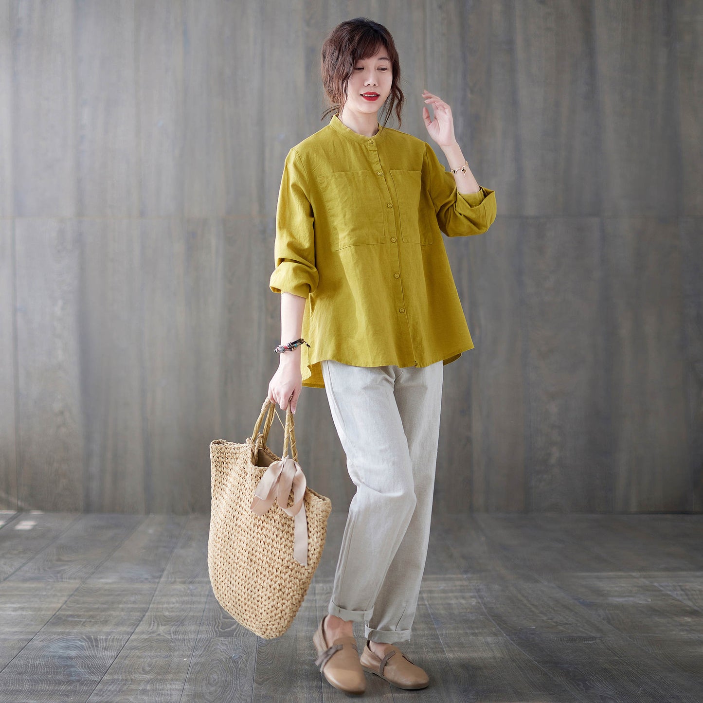 Yellow Linen spring autumn Linen shirt c1879