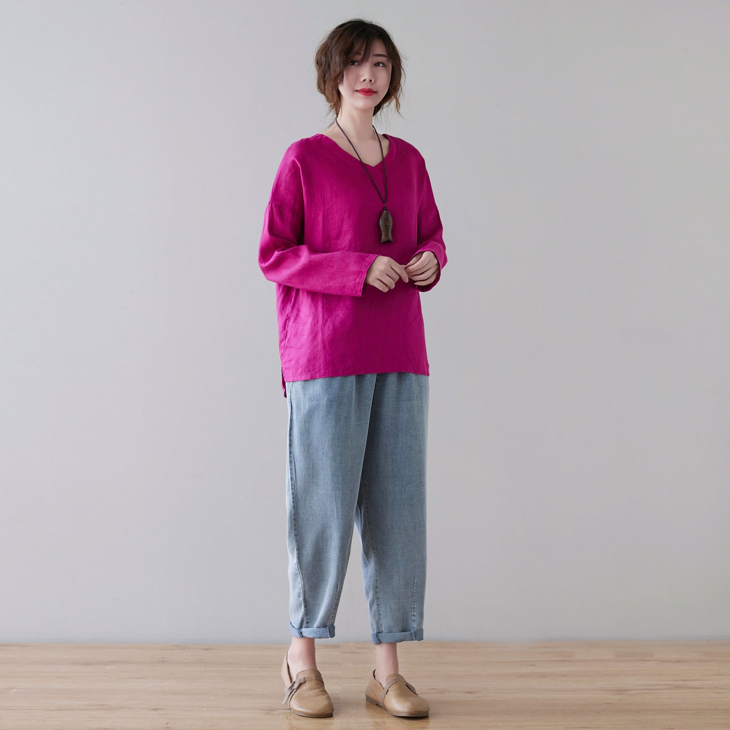 Plus size Linen blouse, Oversized Linen blouse C2127