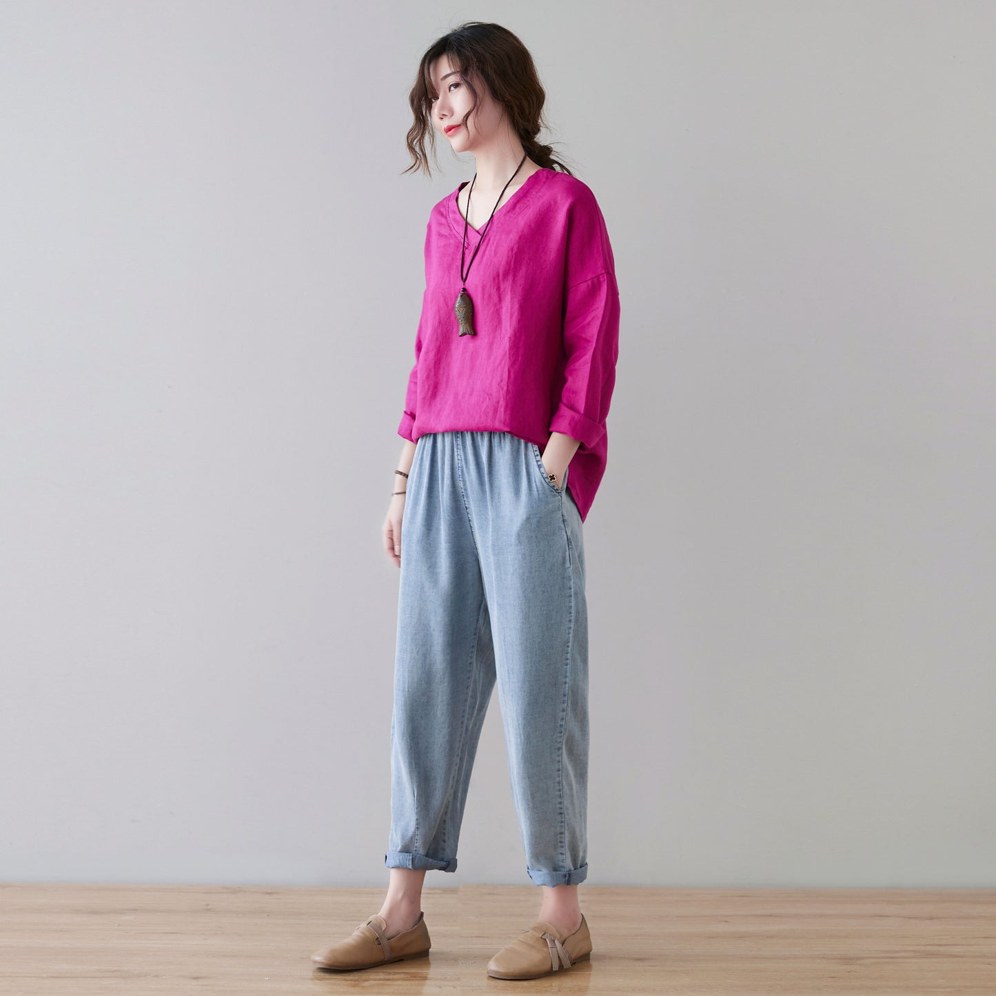 Plus size Linen blouse, Oversized Linen blouse C2127