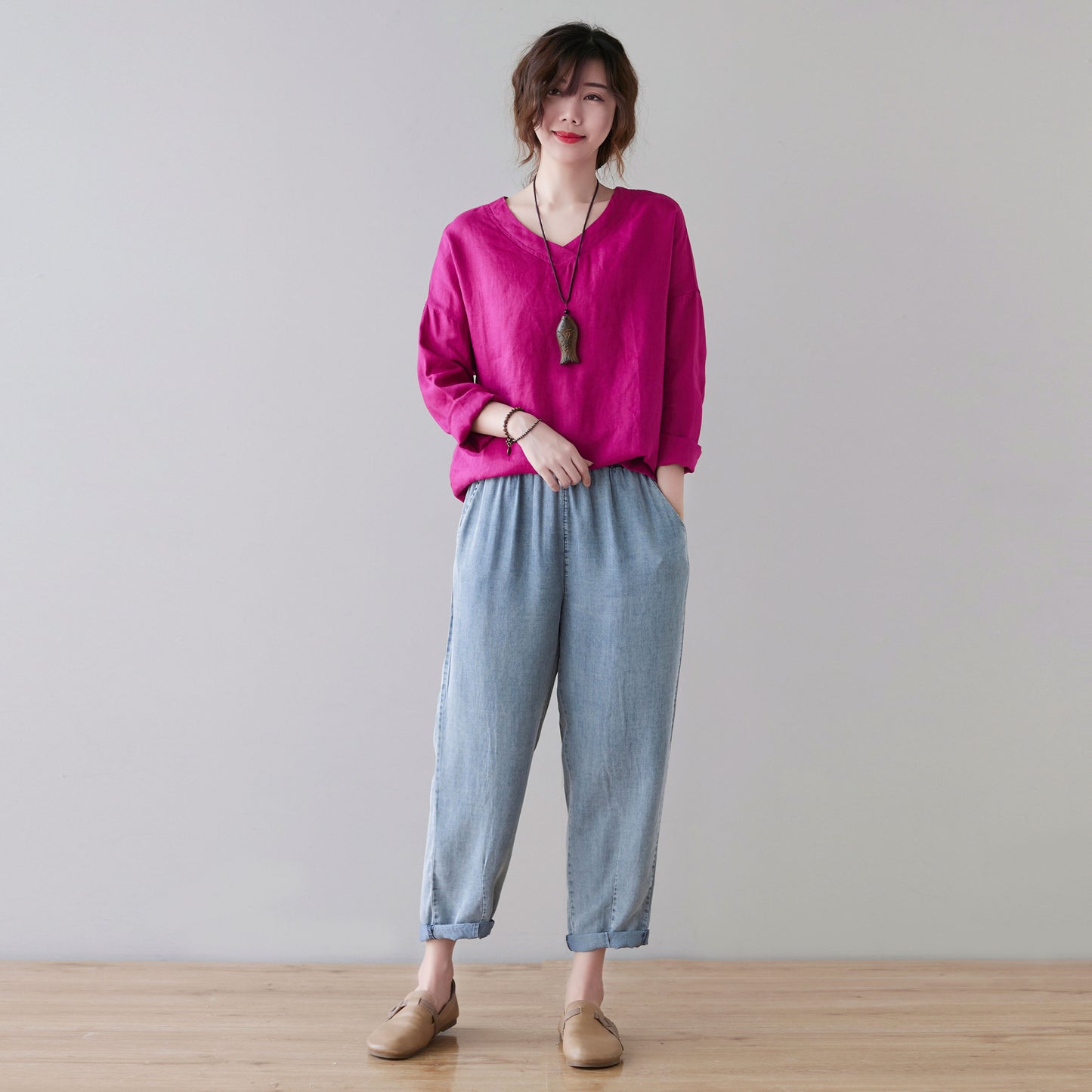 Plus size Linen blouse, Oversized Linen blouse C2127