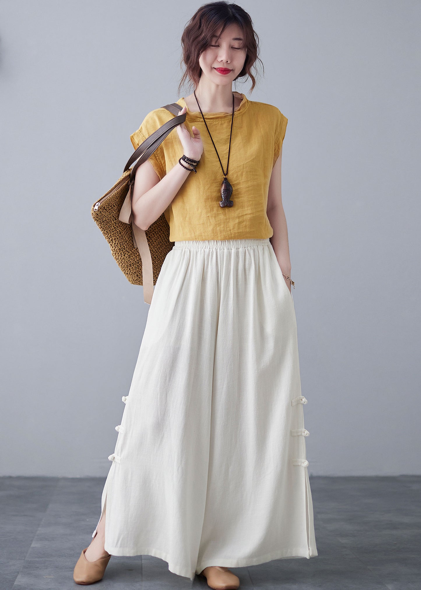 Vintage Inspired Wide Leg Linen Pants C2123