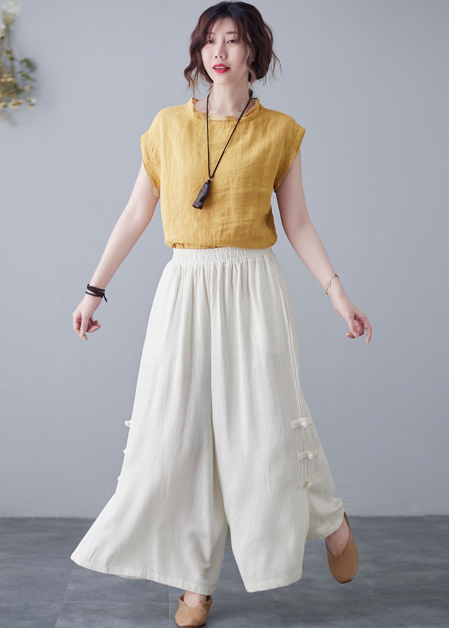 Vintage Inspired Wide Leg Linen Pants C2123