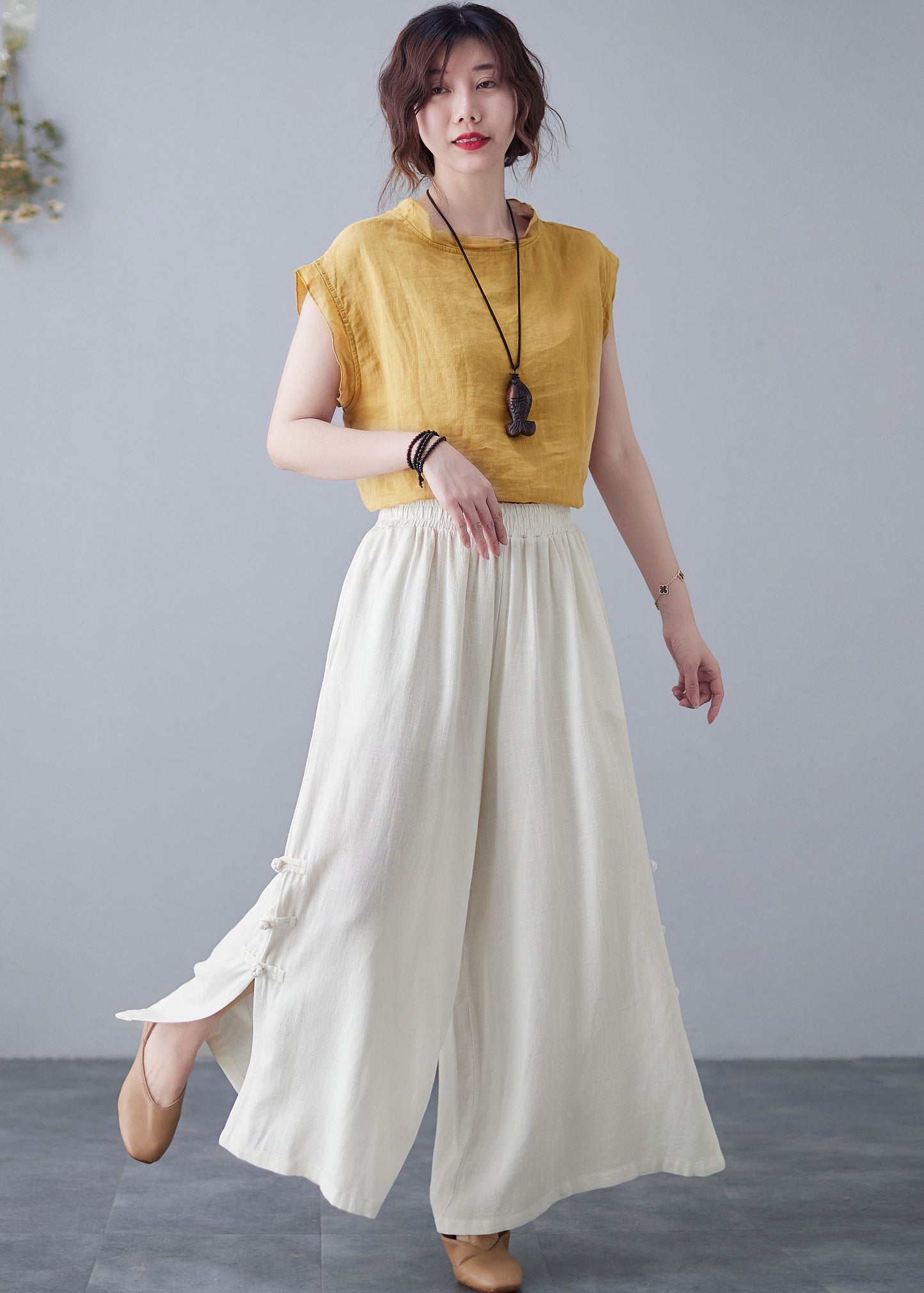 Vintage Inspired Wide Leg Linen Pants C2123