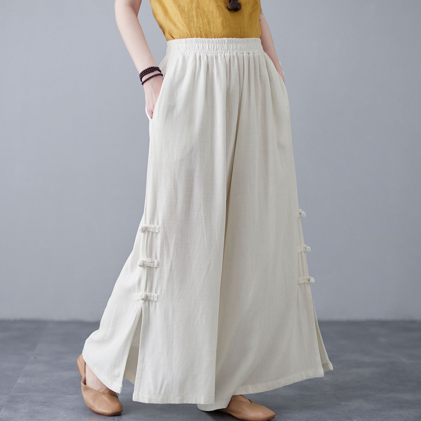 Vintage Inspired Wide Leg Linen Pants C2123