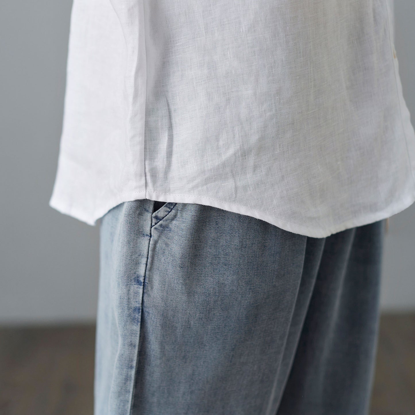 White Linen Shirts, V neck Blouse C2107