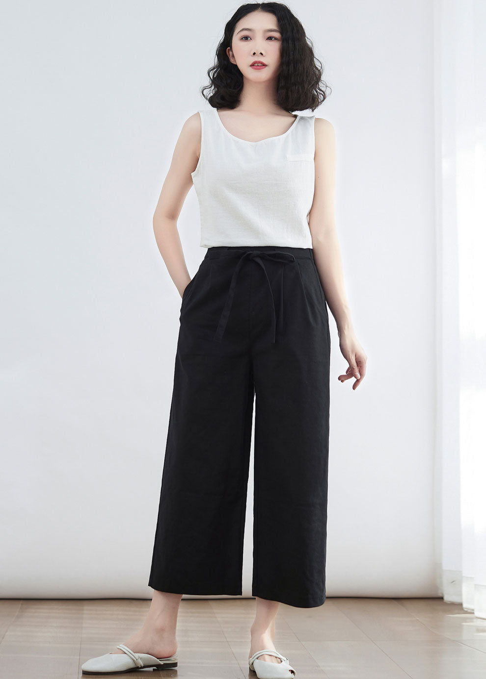 Vintage Inspired Wide Leg Linen Pants C2677