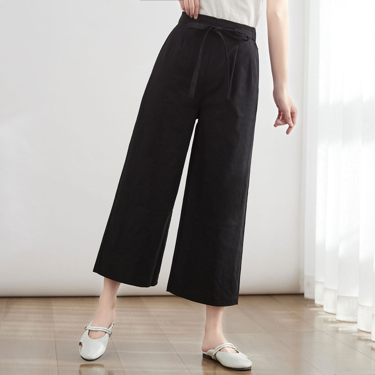 Vintage Inspired Wide Leg Linen Pants C2677