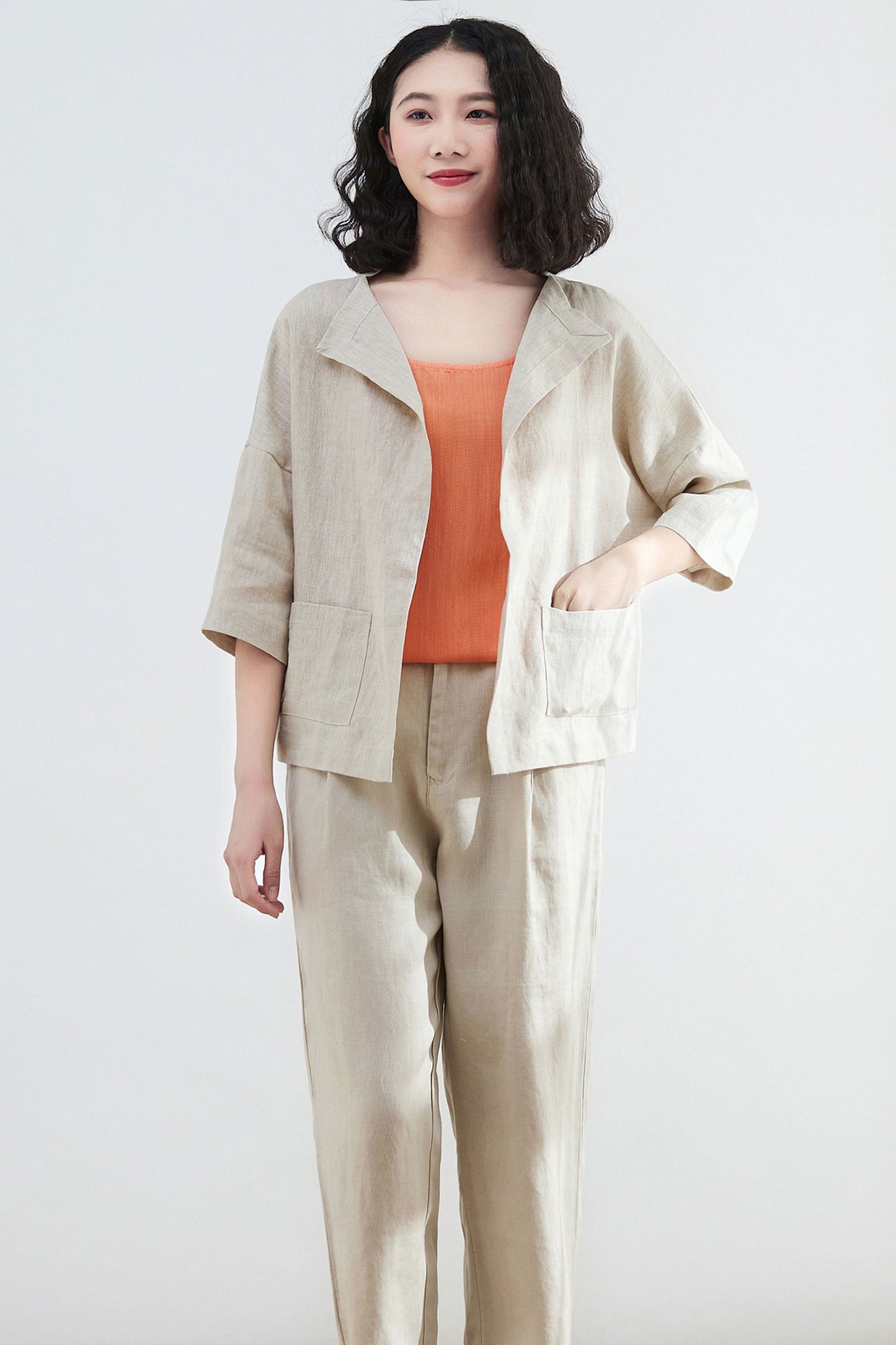 womens oversized causal linen Cardigan tops C2681,Size S #CK2200062