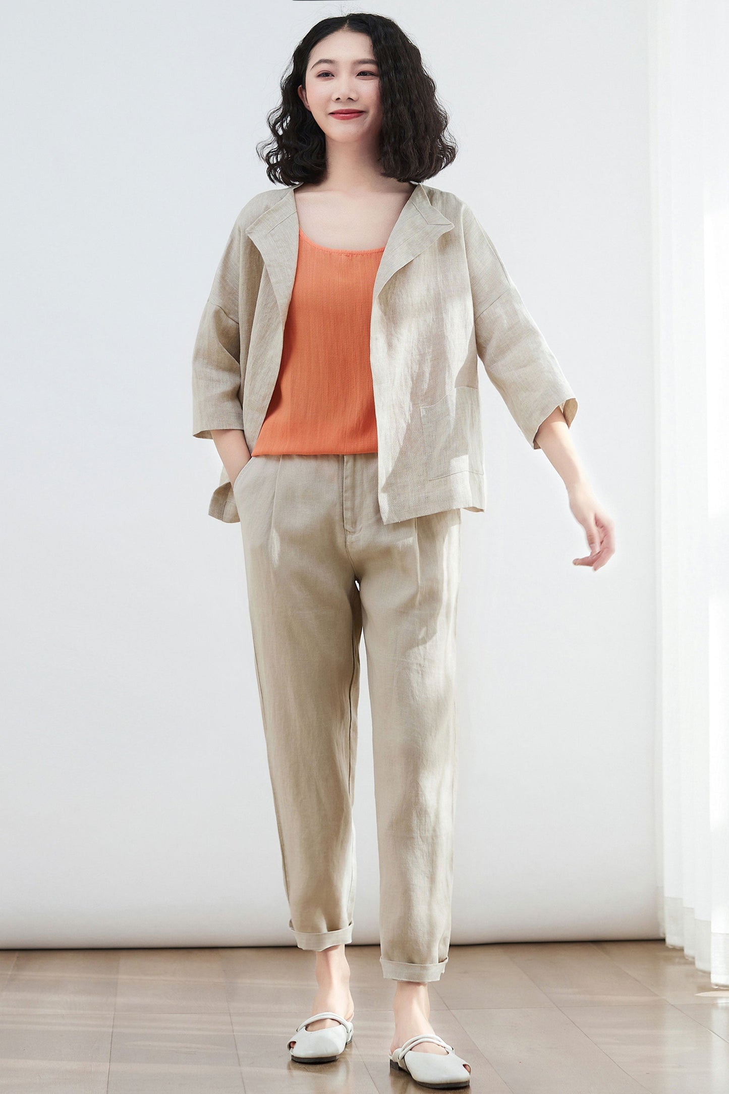 womens oversized causal linen Cardigan tops C2681,Size S #CK2200062