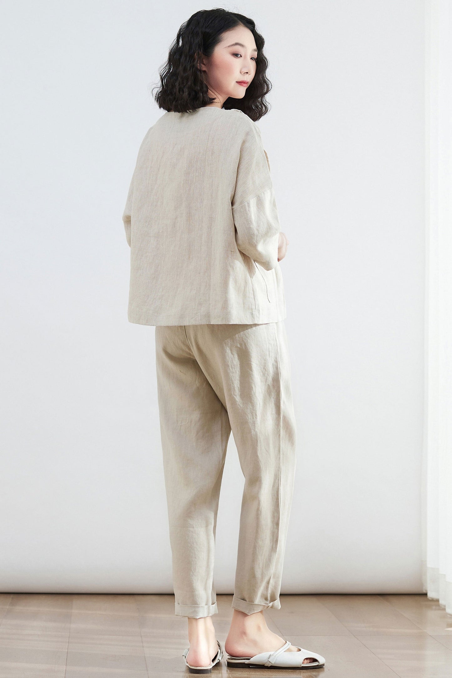 womens oversized causal linen Cardigan tops C2681,Size S #CK2200062