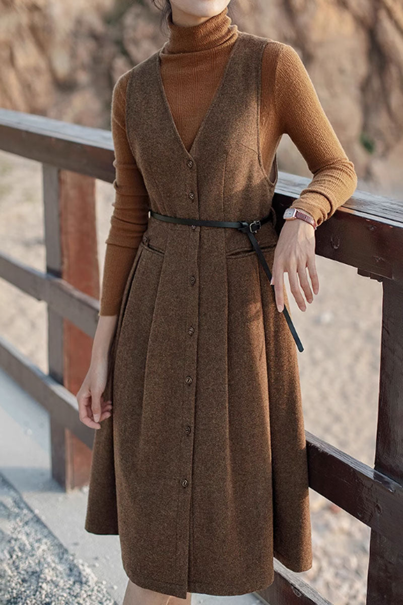 womens vintage sleeves wool dress  C3825