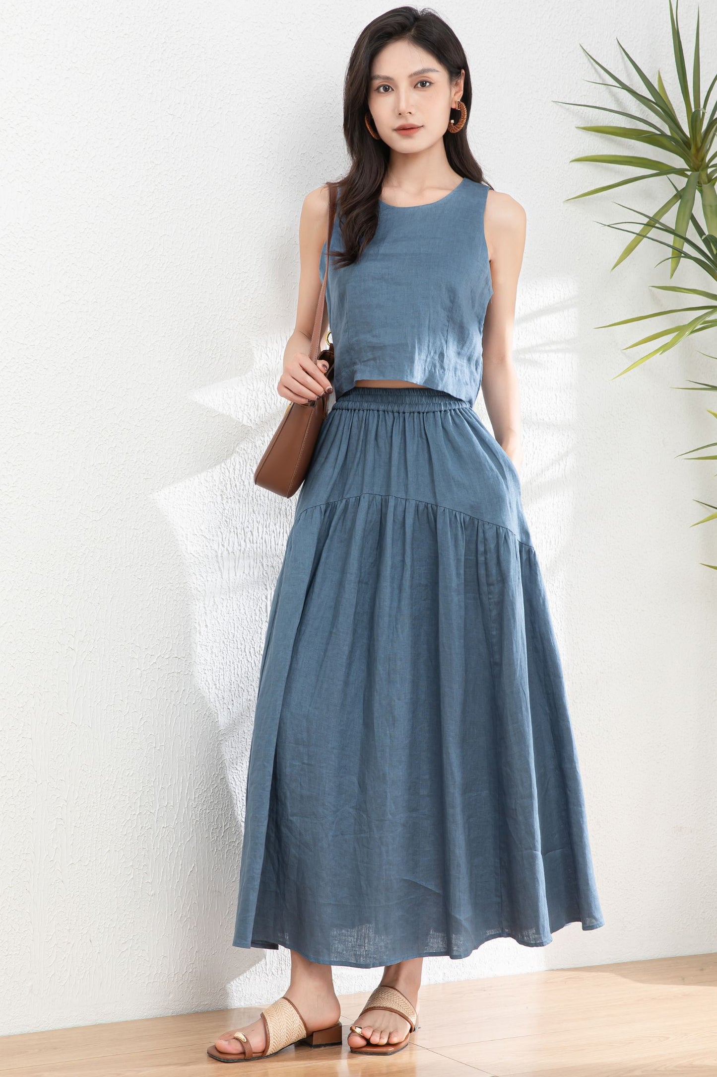 Summer Blue Two Piece Set Linen c4977