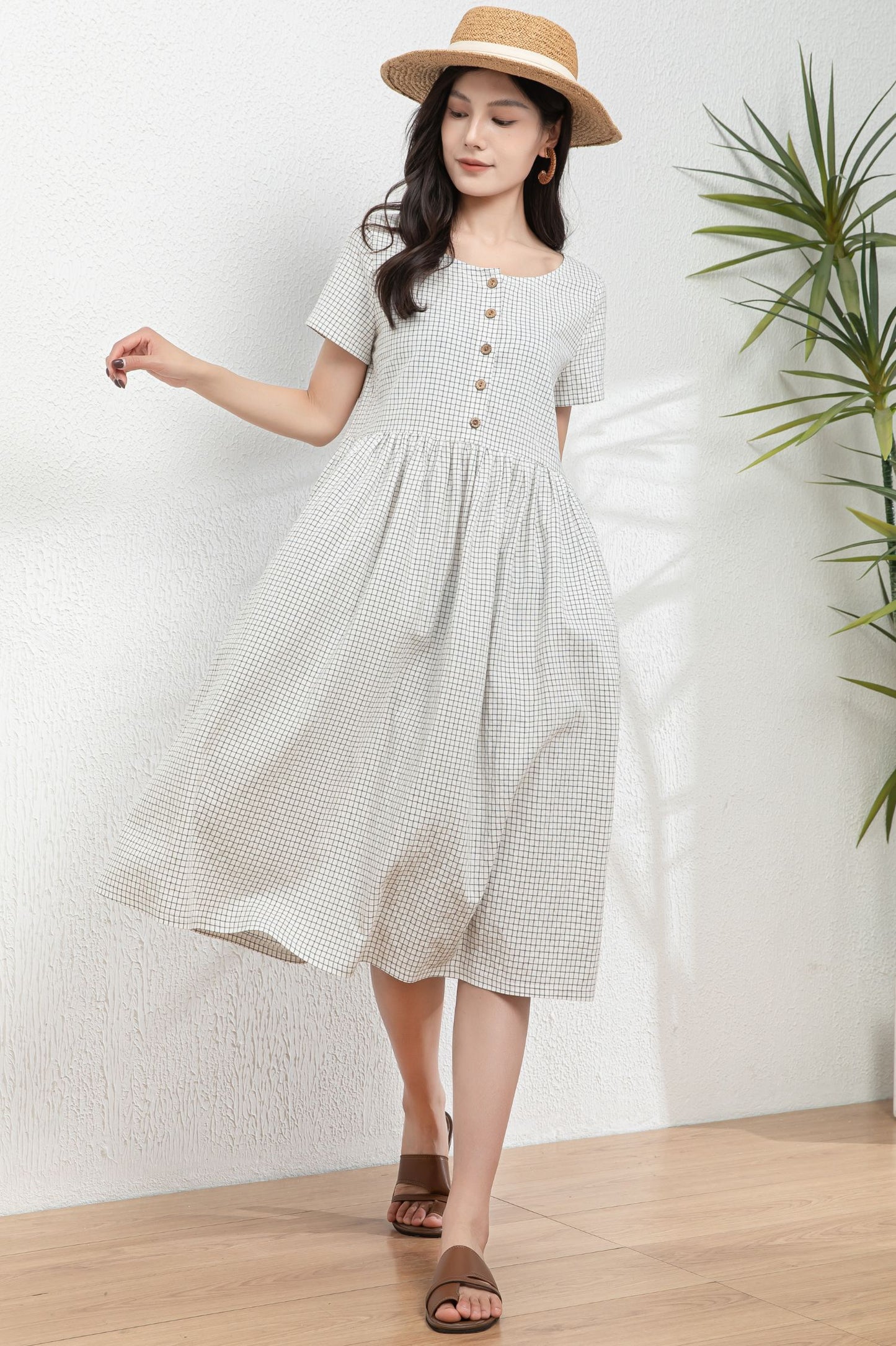 Oversized Button up Linen Dress with pockets c4979