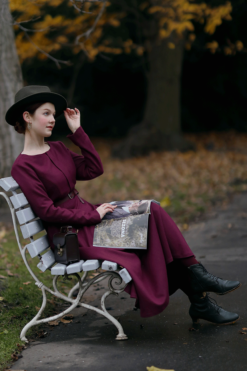 Purple Maxi Wool Dress For Women C3782