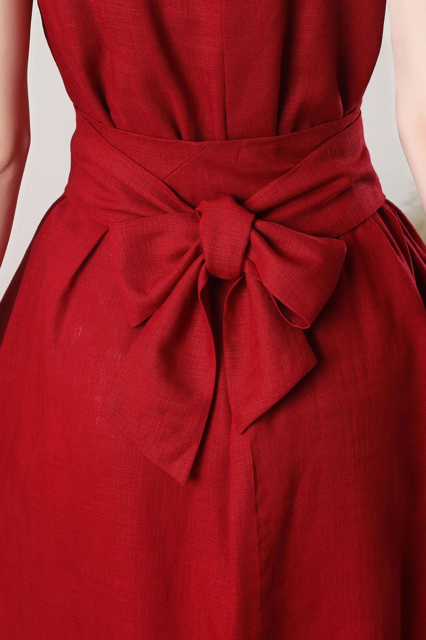 Red Sleeveless Midi Linen Dress C3262