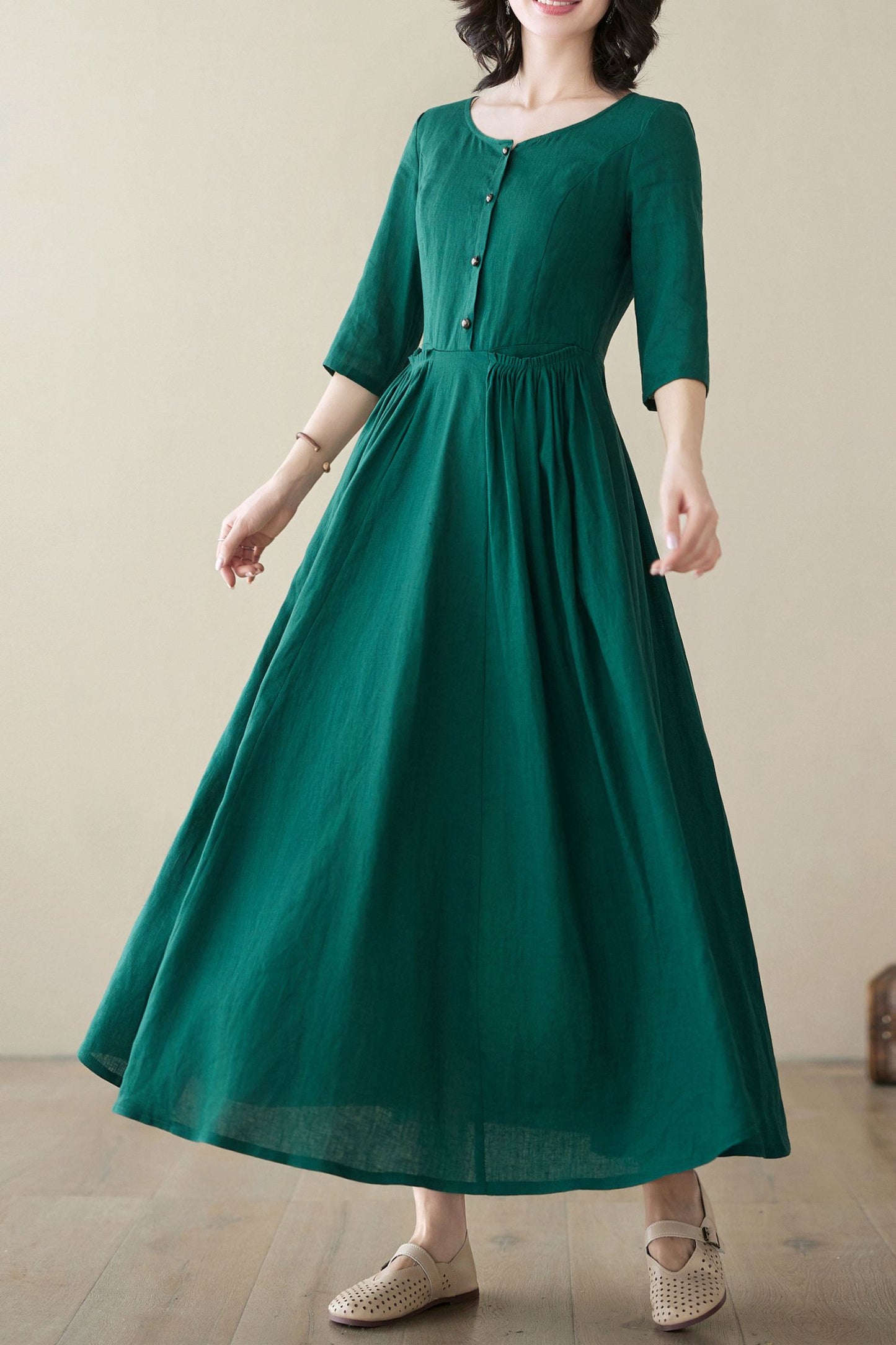 Summer Green Linen Dress C3947 -Size S #CK2400222