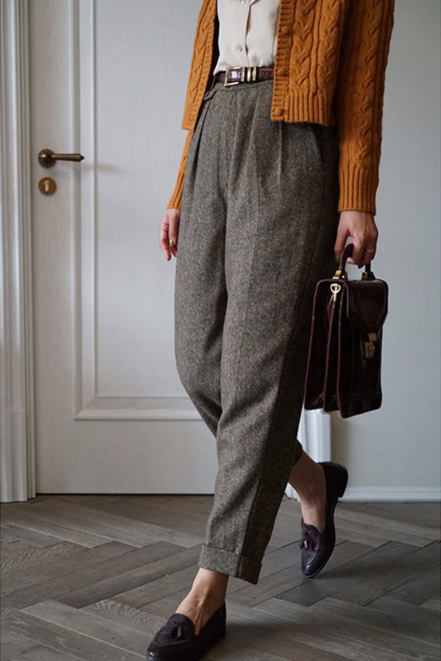 Autumn and winter Brown Wool Pants Women C4293