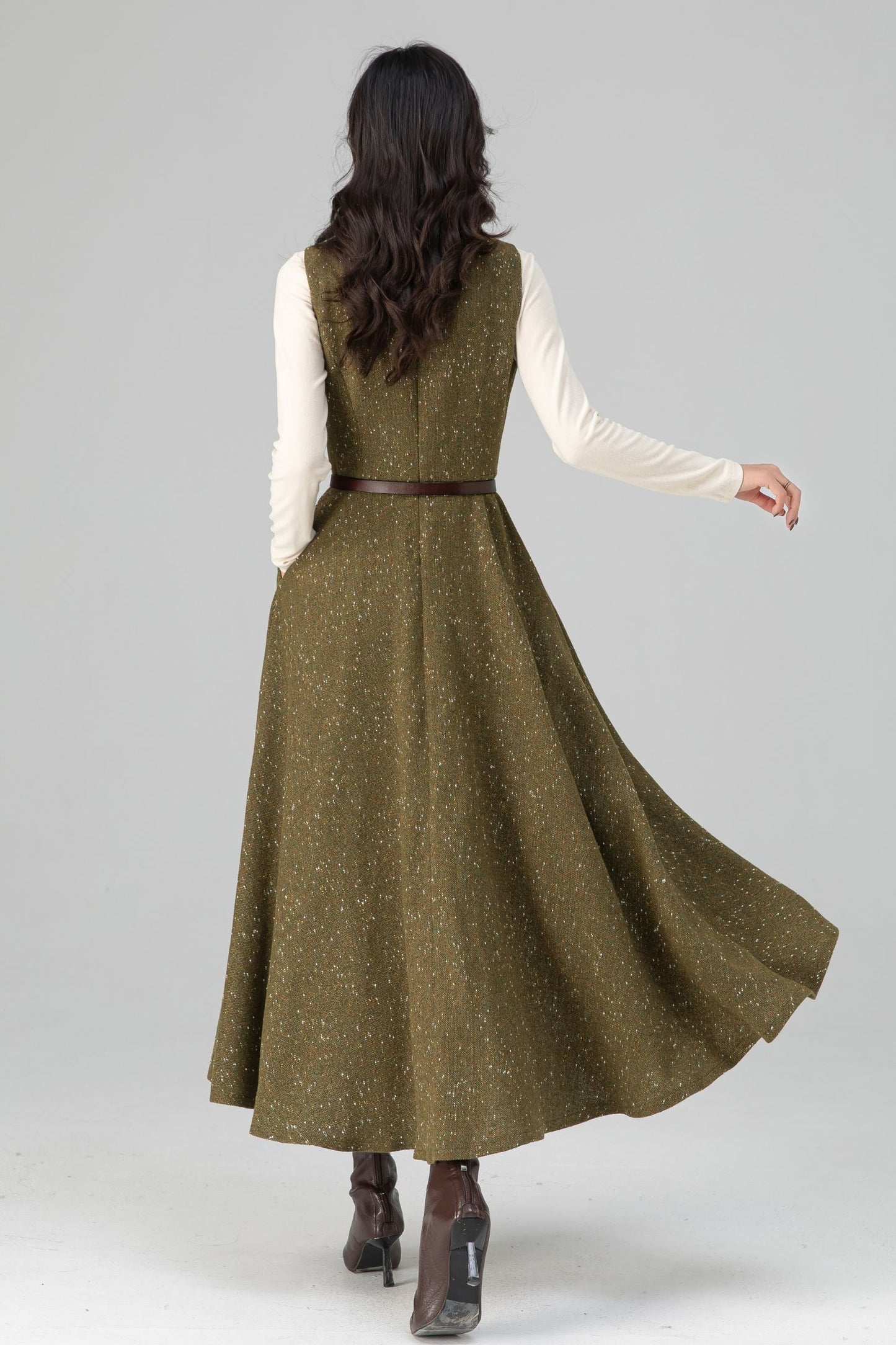Autumn Winter Sleeveless A-Line Wool Dress C5203