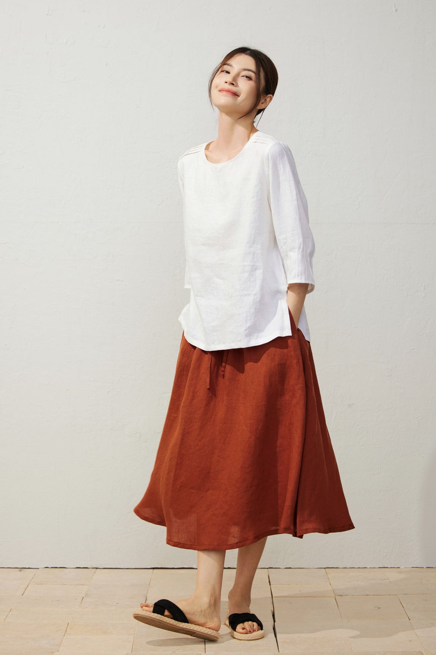Women's Casual White Linen Tops C3931