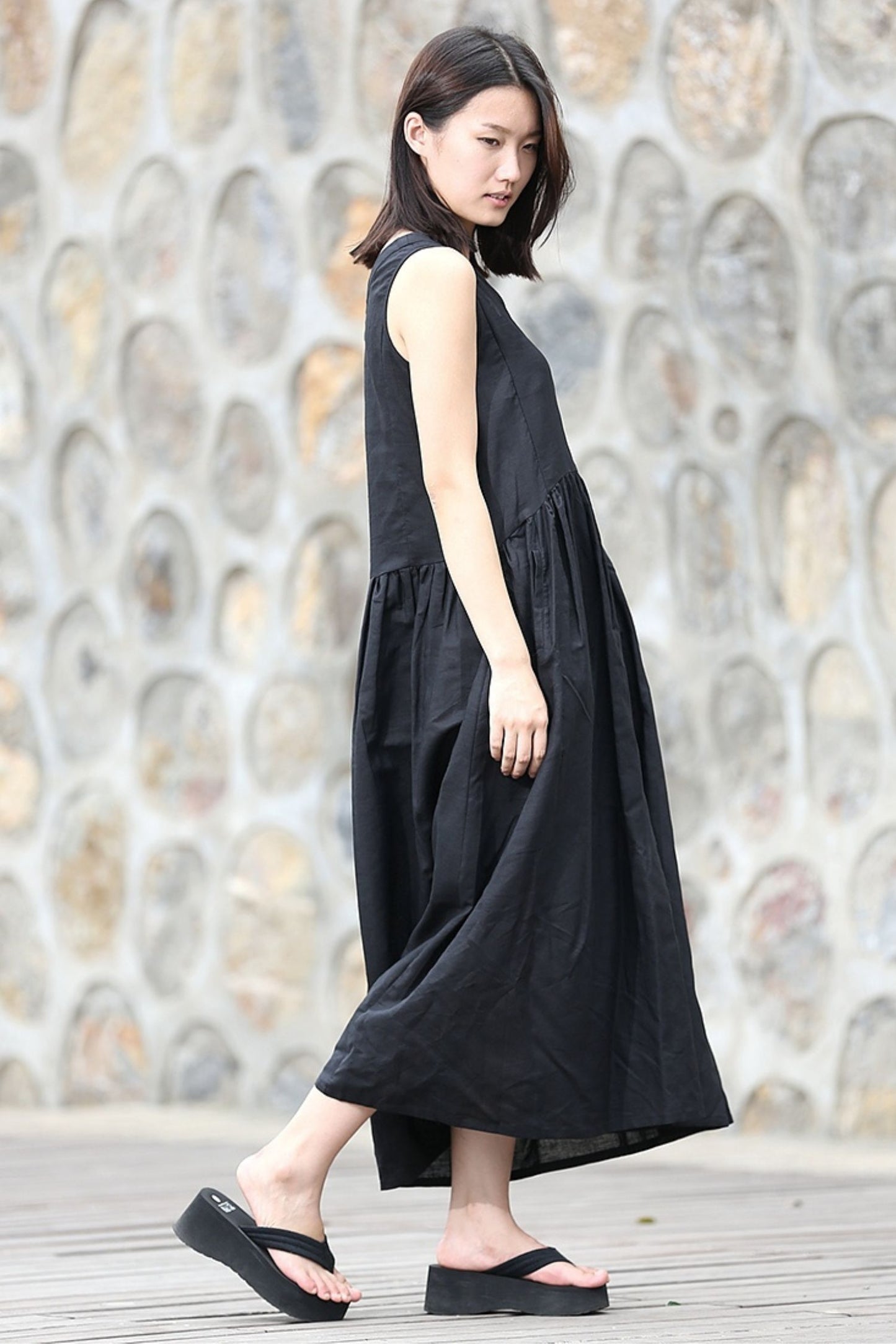 Summer Casual Black linen Dress C274