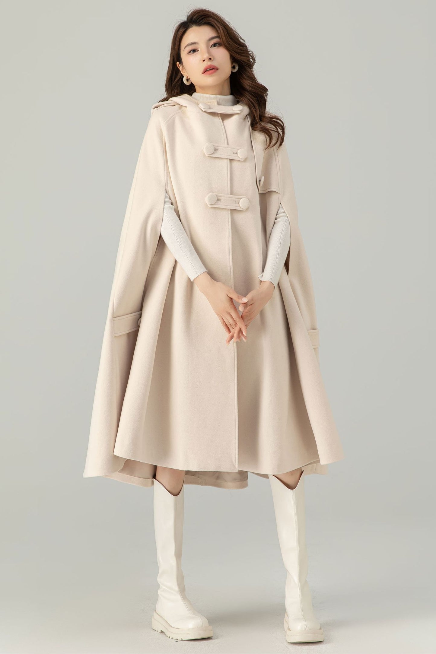 Womens Beige Wool Cape C3697