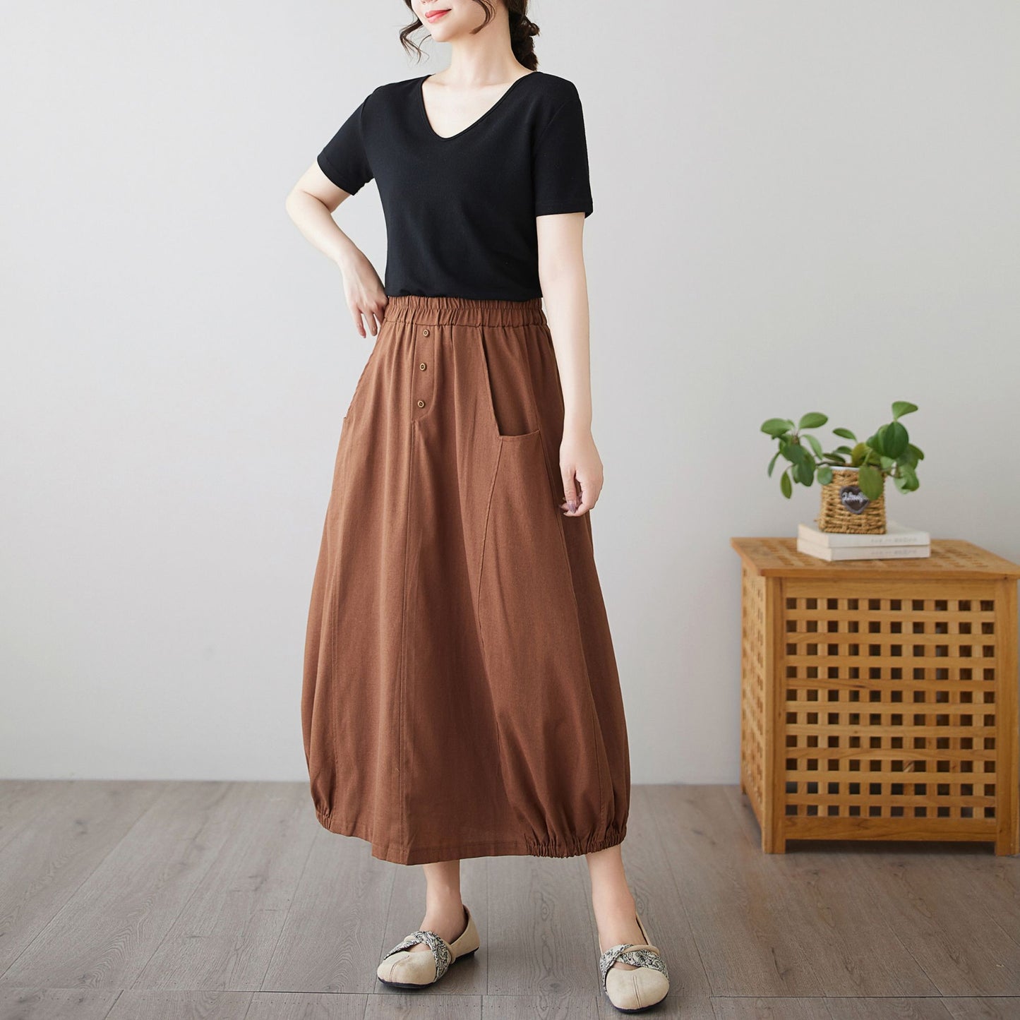 Summer linen Skirt with pockets c4895