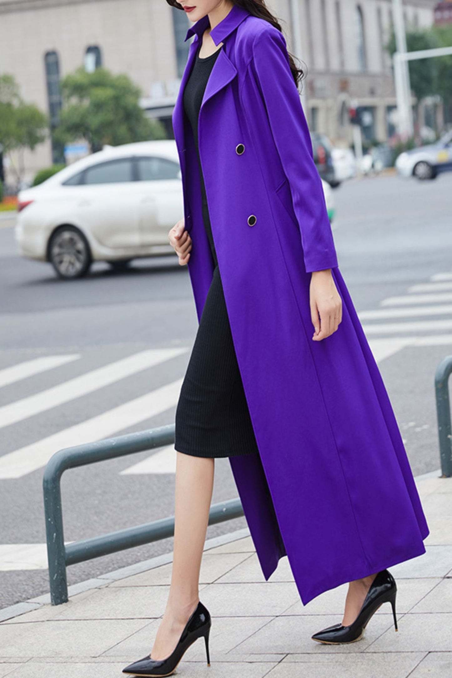 Purple women spring and autumn trench coat C4199