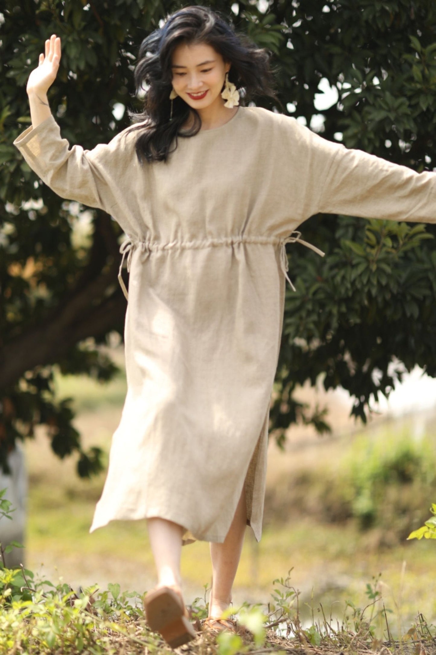 Women's Long Sleeves Linen dress C3887