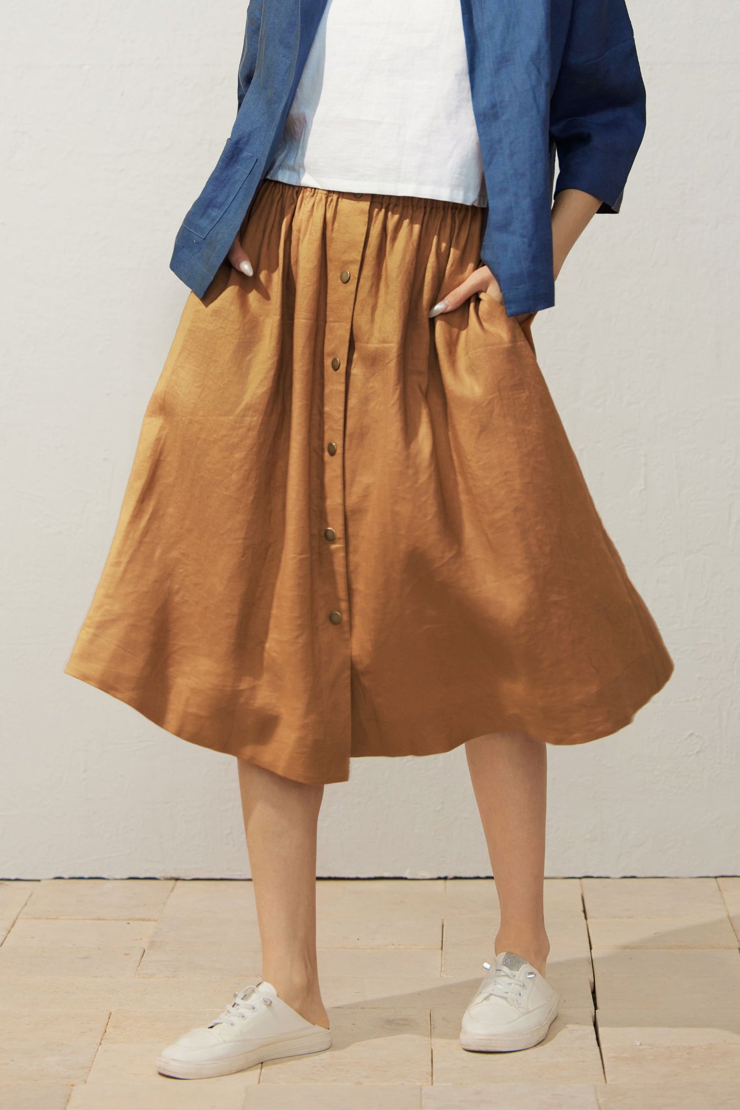 Loose fit Linen skirt C3942