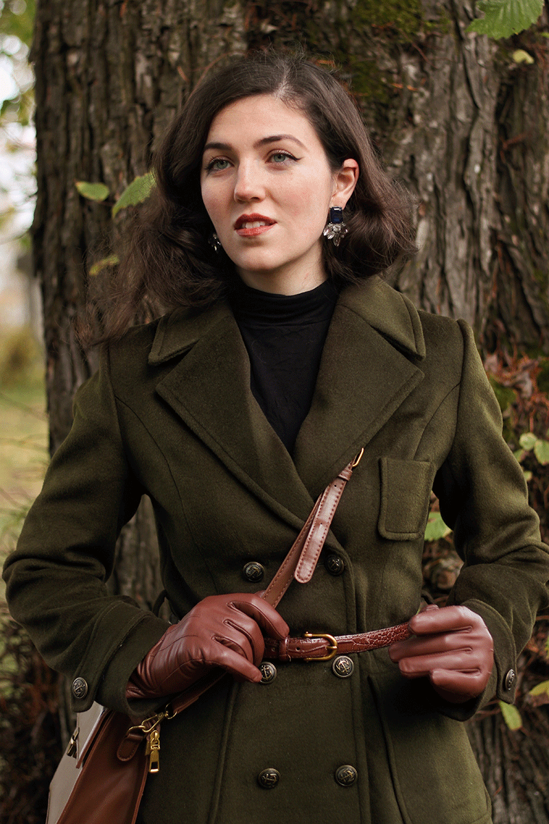 Army Green Wool Military Coat Women C3766